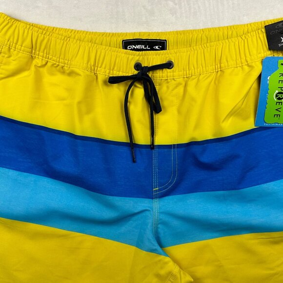 ONeill Mens XL Yellow & Blue Striped BoardShorts Sustainable Swimwear - Picture 3 of 11